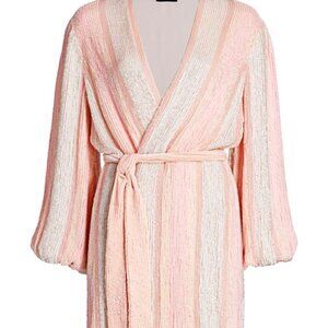 Retrofete Gabrielle Robe Dress Fully Sequined Long Sleeve Mini Wrap size XS